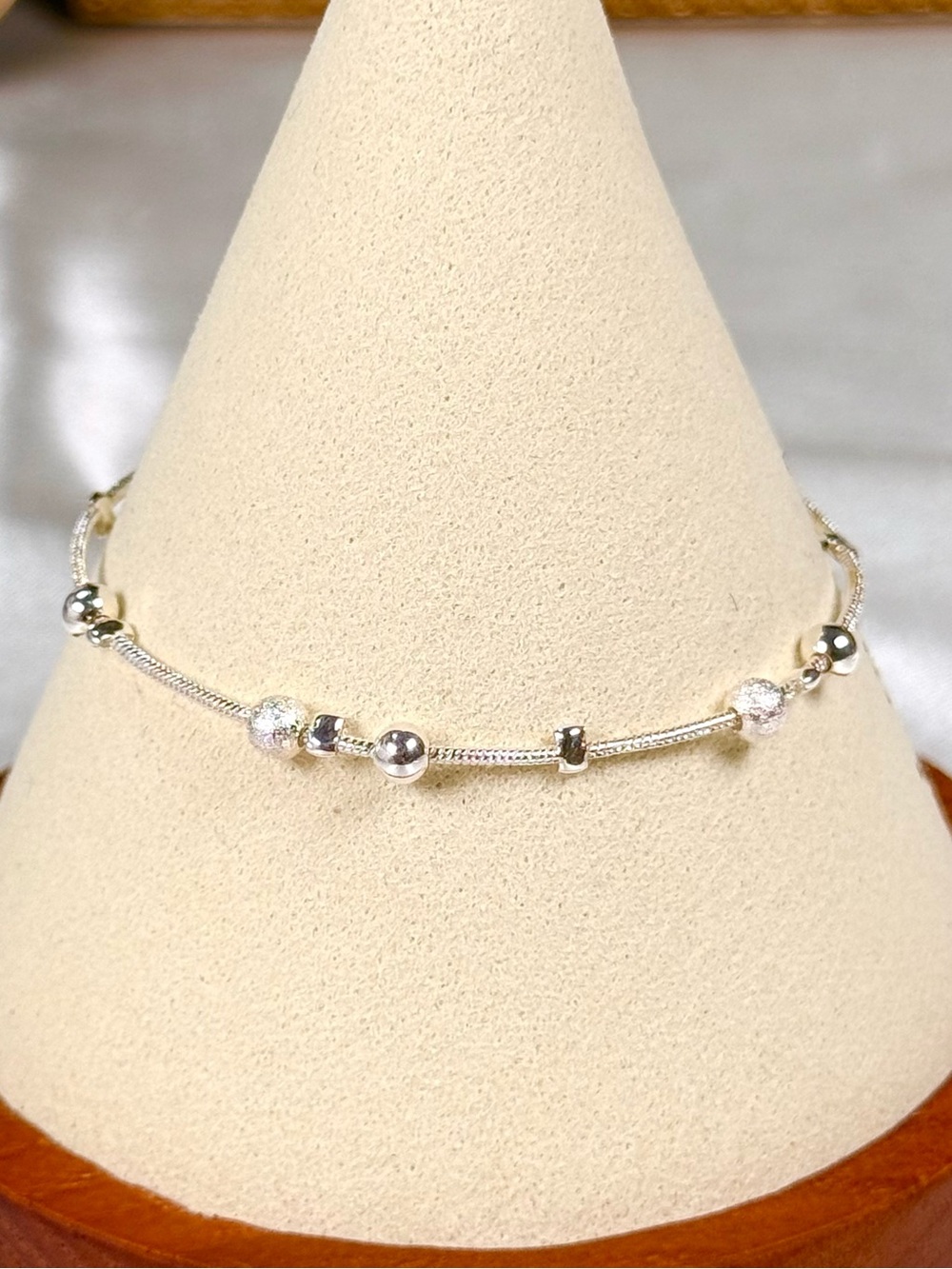 #180 925 Sterling Silver Pendant, Minimalist Matte Bead Chain Bracelet